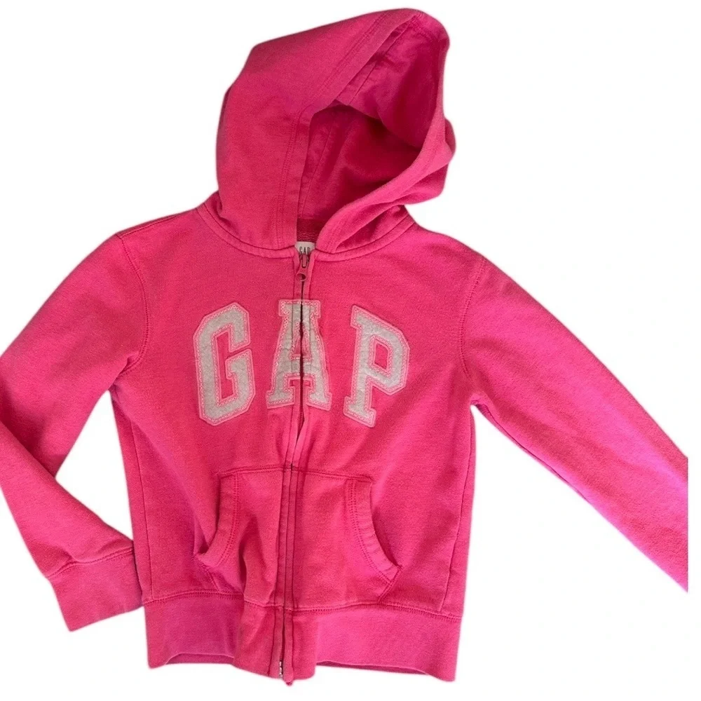 Y2K GAP Girls Full Zip Logo Front Pink Hoodie Jacket Sise Medium Kids